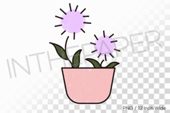 Round Pink Jar Two Purple Flowers PNG Plant Clipart Illust Product Image 1