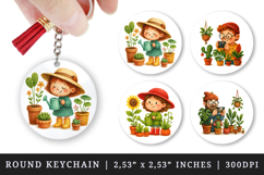 Plant Lover round keychain pintable sublimation design png Product Image 1