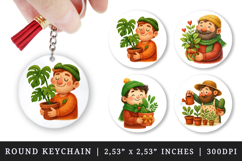 Plant Lover round keychain pintable sublimation design png Product Image 1