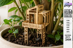 Plant Treehouse Miniature Fairy House Laser Cut | Garden SVG Product Image 1