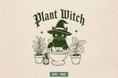 Plant Witch SVG, Black Cat PNG, Witchy Plant Lady Cut File Product Image 1
