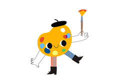 Cute Artist Palette Clipart, Hand Drawn Painter Character Product Image 1