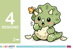 Green baby dinosaur collection with four adorable triceratops illustrations