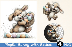 Playful Bunny with Basket Clipart Product Image 1