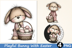 Playful Bunny With Easter Basket Clipart Product Image 1