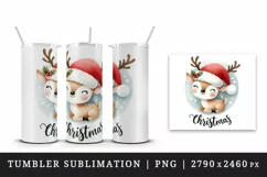 Playful cute watercolor cheerful reindeer with hat Christmas quote print 20 oz tumbler skinny mug wrap clipart t-shirt sublimation printable design