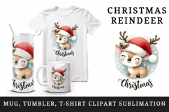 Playful cute watercolor cheerful reindeer with hat Christmas quote print 20 oz tumbler skinny mug wrap clipart t-shirt sublimation printable design