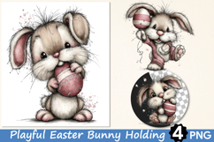 Playful Easter Bunny Holding Painted Egg PNG Product Image 1