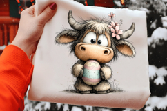 Playful Highland Cow with Decorated Easter Egg Product Image 2