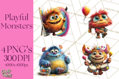 Colorful Monster Clipart PNG, Fun Halloween Png Product Image 1
