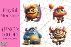 Colorful Monster Clipart PNG, Fun Halloween Png Product Image 1