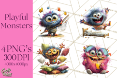 Colorful Monster Clipart PNG, Fun Halloween Png Product Image 1