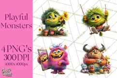 Colorful Monster Clipart PNG, Fun Halloween Png Product Image 1