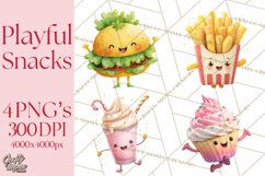 Cute Food and Beverage Clipart PNG, Kawaii Snacks Png Product Image 1