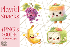 Cute Food and Beverage Clipart PNG, Kawaii Snacks Png Product Image 1