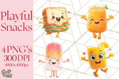 Cute Food and Beverage Clipart PNG, Kawaii Snacks Png Product Image 1