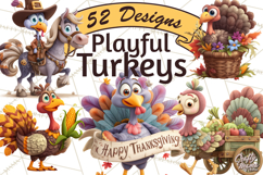 Whimsical Thanksgiving Turkey Clipart PNG, Holiday Turkeys Product Image 1