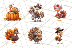 Whimsical Thanksgiving Turkey Clipart PNG, Holiday Turkeys Product Image 2