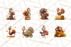 Whimsical Thanksgiving Turkey Clipart PNG, Holiday Turkeys Product Image 6
