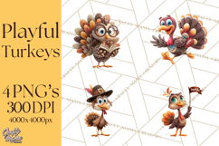 Whimsical Thanksgiving Turkey Clipart PNG, Holiday Turkeys Product Image 1