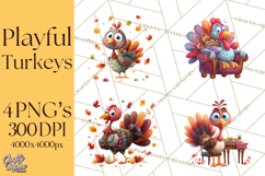 Whimsical Thanksgiving Turkey Clipart PNG, Holiday Turkeys Product Image 1