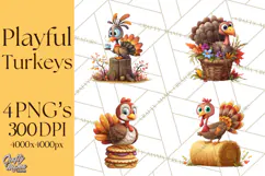Whimsical Thanksgiving Turkey Clipart PNG, Holiday Turkeys Product Image 1