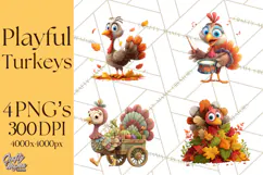 Whimsical Thanksgiving Turkey Clipart PNG, Holiday Turkeys Product Image 1