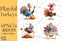 Whimsical Thanksgiving Turkey Clipart PNG, Holiday Turkeys Product Image 1