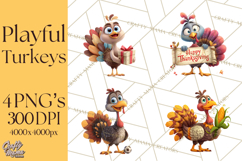 Whimsical Thanksgiving Turkey Clipart PNG, Holiday Turkeys Product Image 1
