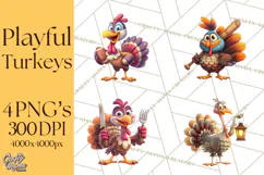 Whimsical Thanksgiving Turkey Clipart PNG, Holiday Turkeys Product Image 1