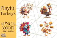 Whimsical Thanksgiving Turkey Clipart PNG, Holiday Turkeys Product Image 1