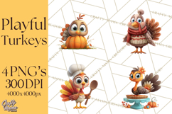 Whimsical Thanksgiving Turkey Clipart PNG, Holiday Turkeys Product Image 1