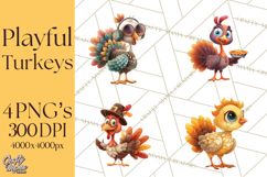 Whimsical Thanksgiving Turkey Clipart PNG, Holiday Turkeys Product Image 1