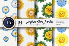 Playful Watercolor Sunflower Clocks Seamless Digital Paper Product Image 1