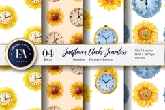 Watercolor Clocks Shaped as Sunflowers Digital Paper Product Image 1