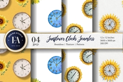 Sunflower Clock Pattern in Watercolor Digital Paper Product Image 1