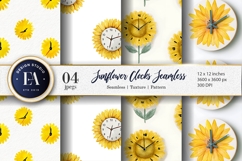 Sunflower Clock Pattern in Watercolor Digital Paper Product Image 1