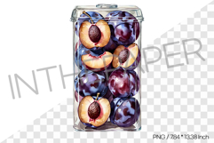 Fresh Plums in Glass Jar Container PNG Clipart Fruit Illust Product Image 1
