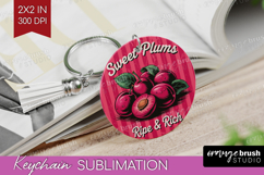 Plum Vintage Fruit Keychain PNG Summer Keychain Sublimation Product Image 1