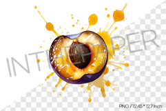 Plum with Juice Splatter Background PNG Clipart Fruit Illust Product Image 1