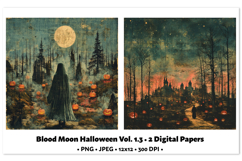 Blood Moon Halloween Digital Paper Vol. 1.3, 2 PNG &amp; JPEG Product Image 1