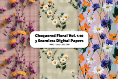 Chuequered Floral Seamless Digital Paper Vol.1.10, 3 PNG Product Image 1