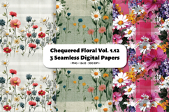 Chuequered Floral Seamless Digital Paper Vol.1.12, 3 PNG Product Image 1