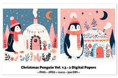 Christmas Penguin Digital Paper Vol.1.3, 2 PNG and JPEG Product Image 1