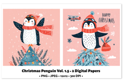 Christmas Penguin Digital Paper Vol.1.5, 2 PNG and JPEG Product Image 1