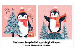 Christmas Penguin Digital Paper Vol.2.5, 2 PNG and JPEG Product Image 1