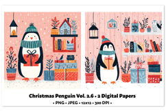 Christmas Penguin Digital Paper Vol.2.6, 2 PNG and JPEG Product Image 1