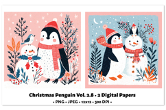 Christmas Penguin Digital Paper Vol.2.8, 2 PNG and JPEG Product Image 1