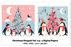 Christmas Penguin Digital Paper Vol.2.9, 2 PNG and JPEG Product Image 1