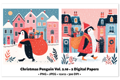 Christmas Penguin Digital Paper Vol.2.10, 2 PNG and JPEG Product Image 1